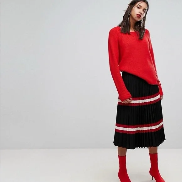 Mango stripe pleated midi skirt - Memorial Day/Fourth of July style - Picture 5 of 8